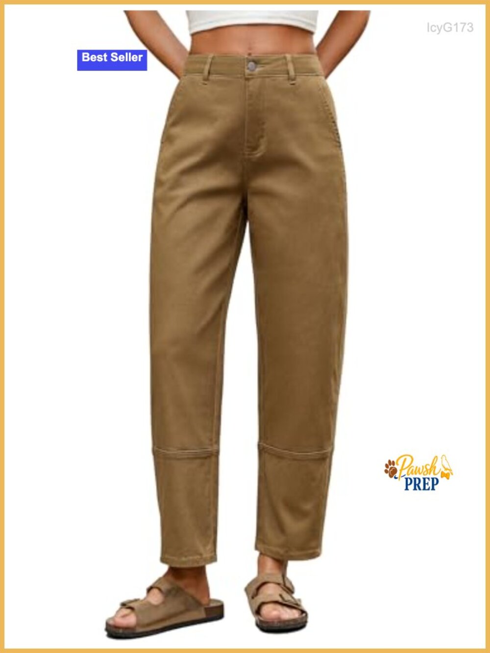 High Waisted Elastic Cropped Harem Pants with Cargo Seam Layered Design, Twill